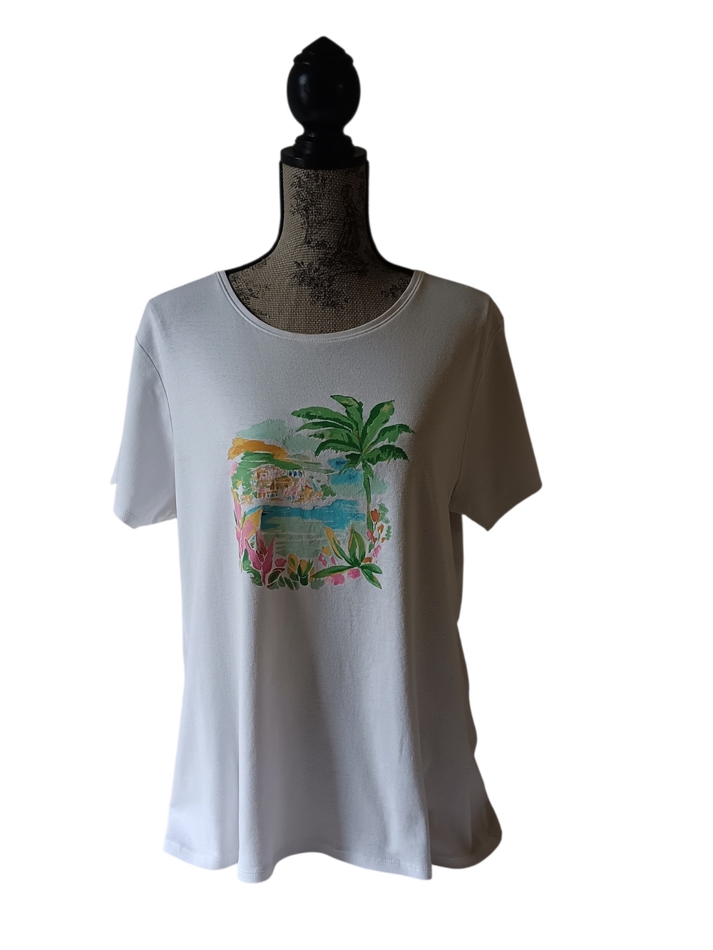 Croft & Barrow women's white topical beach short-sleeve graphic t-shirt size XL